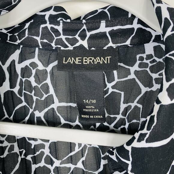 Lane Bryant Size 14 16 Printed Long Sleeve Crinkle Blouse Top Black White - Picture 3 of 4